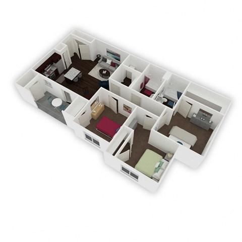 Aderra Apartments | Meadow 3 Bed 2 Bath 3D Floor Plan